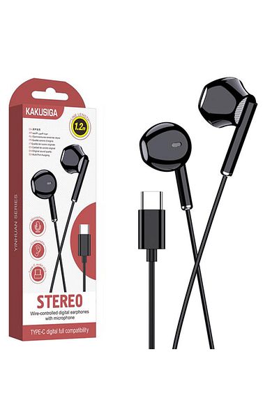 REDz Accessories Type-C Wired Headphones KSC-1295, For iPhone 15/16/17 and Android, 1.2M, Microphone, Black