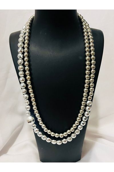 COCOSH TAKI Silver Color Beaded Long Twist Necklace
