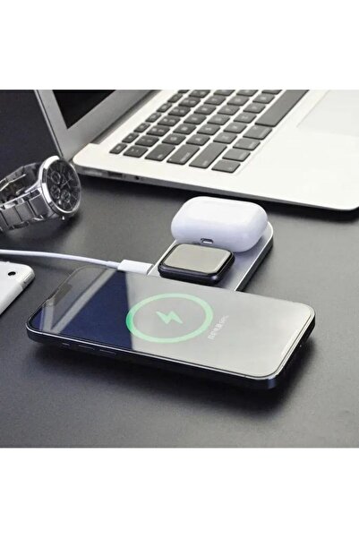 REDz Accessories Ultra-Slim Charger KD-51, 3 Surfaces, 15W Wireless Charging, Type-C Port, Gray