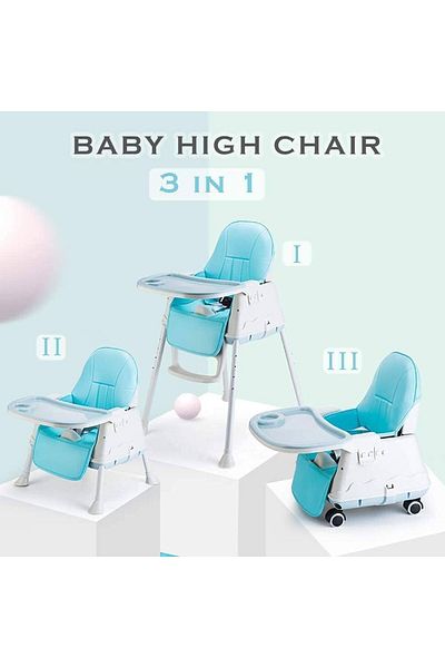COOYA Portable Baby High Chair With Dining Tray, Adjustable Height, 95X64 X55cm, for 3+ Month