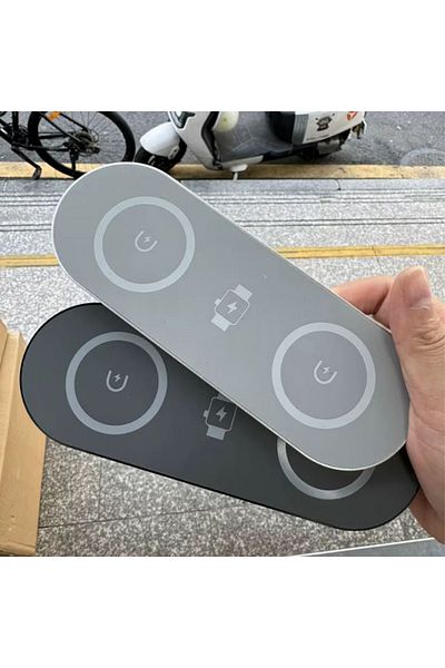 REDz Accessories Ultra-Slim Charger KD-51, 3 Surfaces, 15W Wireless Charging, Type-C Port, Gray
