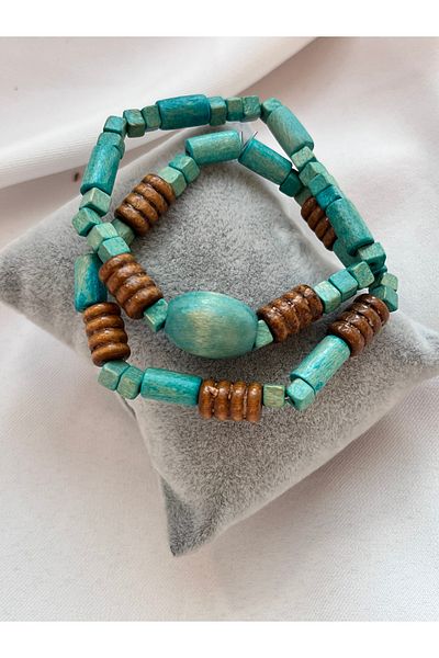 COCOSH TAKI Turquoise Color Wooden Bead Multi-Design Bracelet