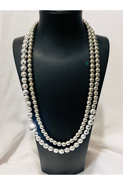 COCOSH TAKI Silver Color Beaded Long Twist Necklace