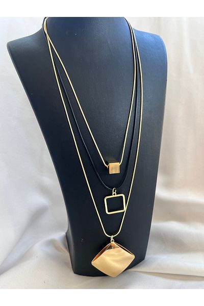 COCOSH TAKI Multi Long Modern Design Necklace with Black and Gold Chain