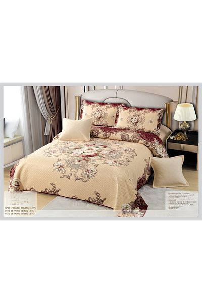CHIRASO CHIRASO Duvet Cover Set, VELVET, 5 pieces, Duvet Cover 230x250 cm, Flower print, cream-burgundy brown