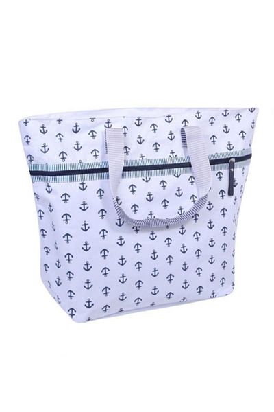 SyaMAG Beach bag set with eyeshadow case, anchor pattern, 59x22x37 cm