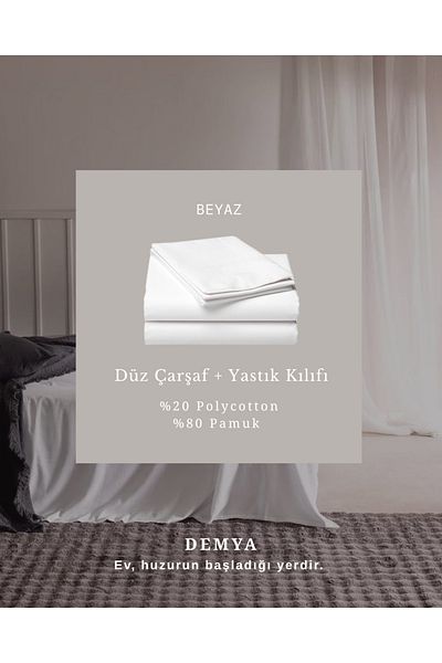 Demya Home Single Flat Sheet + Pillowcase 160 X 240 cm with Natural Cotton Fabric