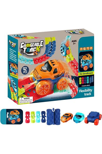 Yelajoy 92 Pcs Puzzle Track Car Toys,with LED Light-up Race Car and Changeable Track,Perfect Gift for Kids