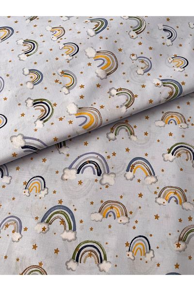 Sabaev Textile material, 100% natural cotton, width 240 cm, blue Rainbow pattern