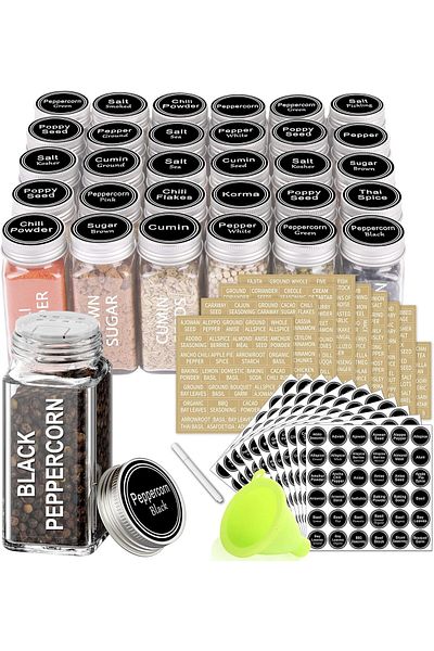 COOYA Kitchen Storage Jar Set, 24 Pieces, With White Paint Pen and Foldable Funnel, Suitable for Kitchen