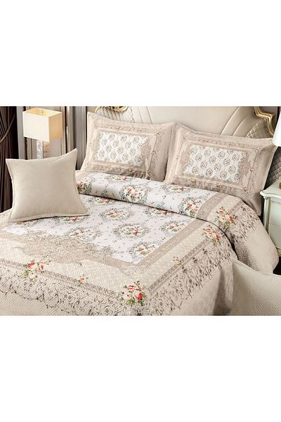 CHIRASO CHIRASO Duvet Cover Set, VELVET, 5 pieces, Duvet Cover 230x250 cm, Abstract print, cream-brown