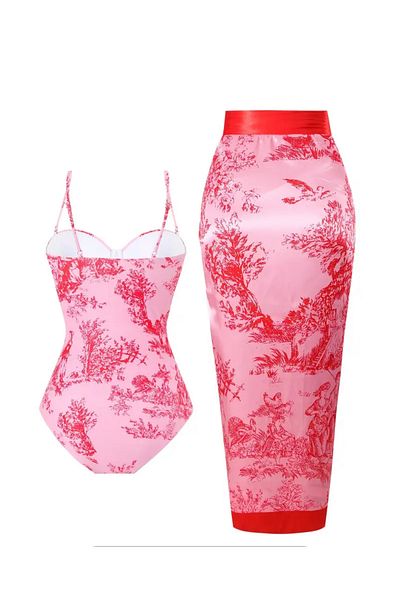 La Saade Versailles Red Toile Baby Swimsuit - Pareo Set