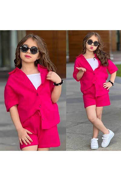 Elidabutik Muslin 3-Piece Fuchsia Suit