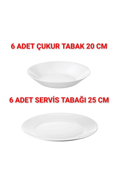 IKEA Quality 6 Adet Çap 25 Cm Yemek Tabağı 6 Adet Çap 20 Cm Çukur Tabak Temperli Cam Toplam 12 Parça