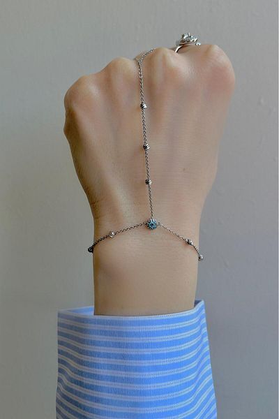 Bijou Luz Silver Blue Beaded Floral Dorika Detailed Shahmeran