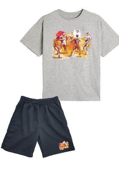 makiteks Set of 2 Printed Boys Cotton Shorts Tshirt Team Football 5 6 7 8 9 10 11 12 13 14 Years T-Shirt