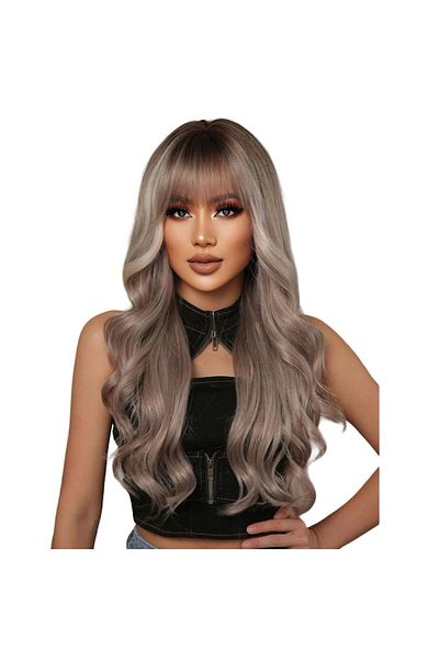 The Casius. Women's Long Wavy Ombre Wig with Bangs, Light Ash Blonde Ombre, 71 cm