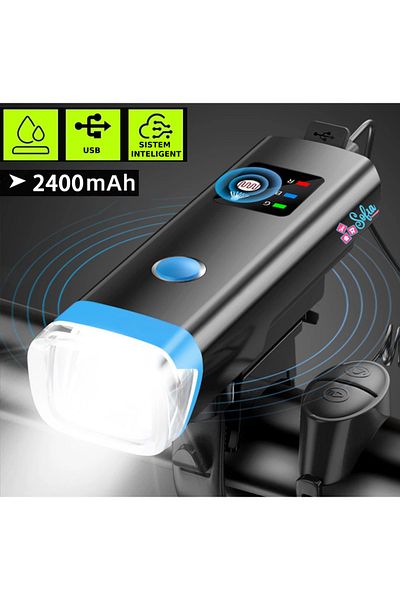 Sofia Concept Sofia CONCEPT® LED Bicycle Flashlight, with Induction, 2400mAh, Horn, 5 Modes, IP6, Blue/Black