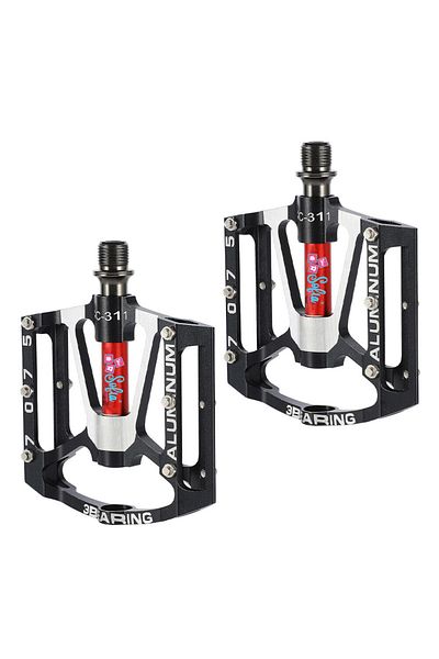 Sofia Concept Set of 2 Aluminum Pedals for MTB, BMX Bike, Anti-Slip, Triple Bearing, Sofia CONCEPT®, Black/Red