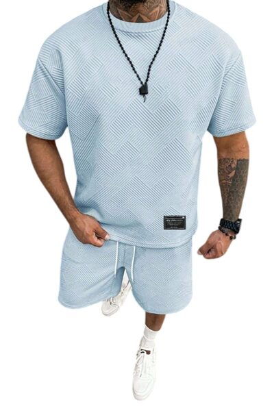 The Casius. Compleu de tricou și pantaloni scurți, The Casius, bleu, material texturat, mărime S