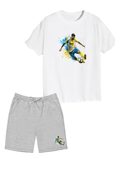 makiteks Set of 2 Printed Boys Cotton Shorts Tshirt Team Football 5 6 7 8 9 10 11 12 13 14 Years T-Shirt