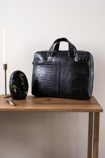 MRHERO Mr Hero Men's Crocodile Patterned Laptop Leather Bag - Black - 835