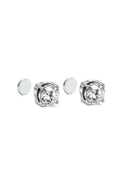 Sprise Men's magnetic earrings, WELUOT, Titanium steel/Zirconium, 0.8x0.8cm, Silver