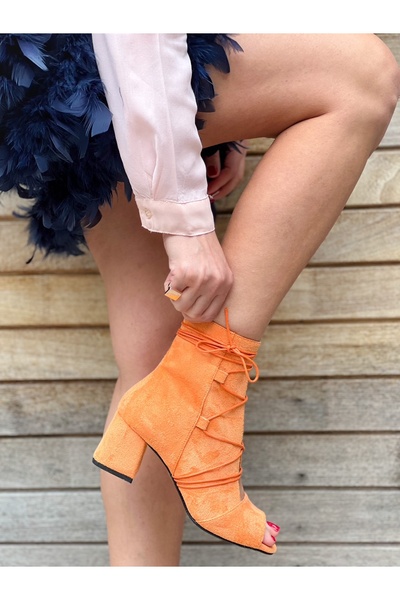 irmona Smile Orange Cowhide Suede Lace-Up 5 cm Heeled Summer Boots