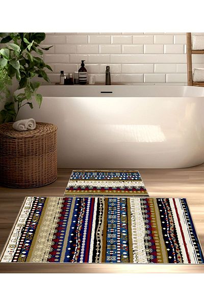 Ardizayn Ethnic - Αντιολισθητική, Βαμβακερή Υφαντή Βάση (60x100 - 50x60cm) Μοκέτα Μπάνιου 2 τεμαχίων