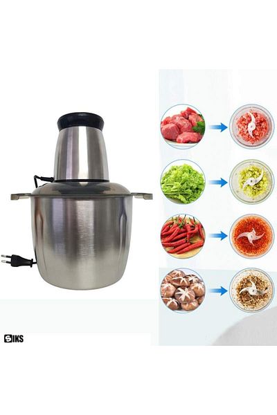 SIKS Universal Electric Chopper, 4 High Quality Stainless Steel Blades, 3l Capacity, Gray/black