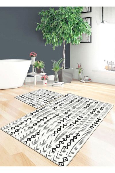 Ardizayn Ethnic - Αντιολισθητική, Βαμβακερή Υφαντή Βάση (60x100 - 50x60cm) Μοκέτα Μπάνιου 2 τεμαχίων