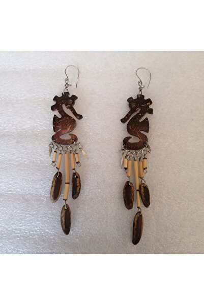 Butik Tülin Authentic Handmade Natural Coconut Shell Seahorse Earrings 11X2 M...