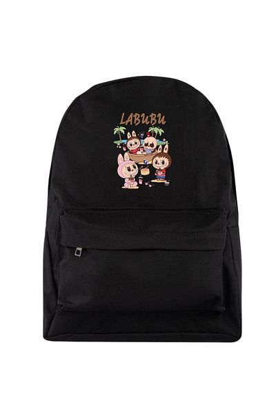 MECH BUTİK Labubu Printed Black Waterproof Fabric Backpack School Bag