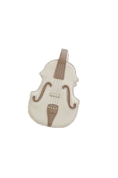 The Casius. Geanta mini cu design unic de vioara, detalii cusute in relief, 22x16x6.5 cm, culoarea alb si bej