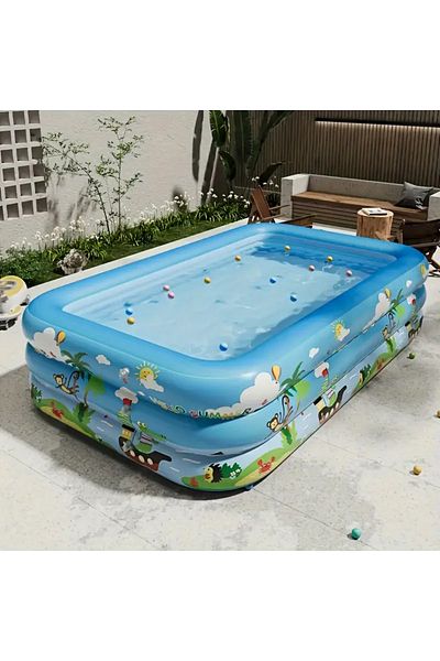 Joyful Box Inflatable Pool with 3 Rings Joyful Box, 262 x 170 x 60 cm, Blue with drawings
