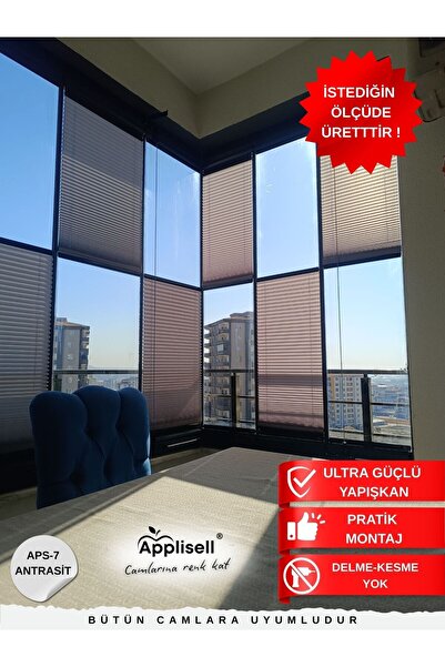 Applisell Plise Cam Balkon Perdesi – Yapışkanlı | Kolay Montaj – Özel Ölçü –A...