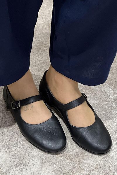 Majensia Genuine Leather Ballerinas with Ankle Belt