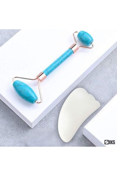 SIKS Sapphire and Opal Roller Set, Facial and Body Massage, Skin Rejuvenation, White & Turquoise