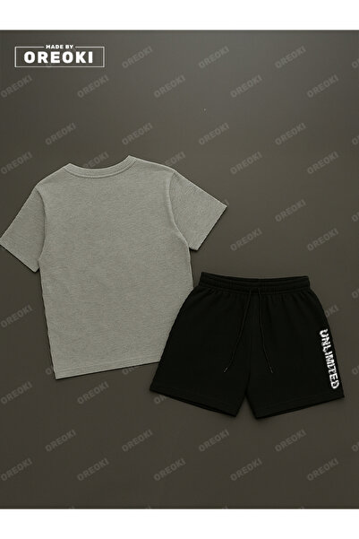 EFFRENATU Wavy Unlimited Printed Cotton Fabric Men's Gray T-Shirt-Black Shorts Set