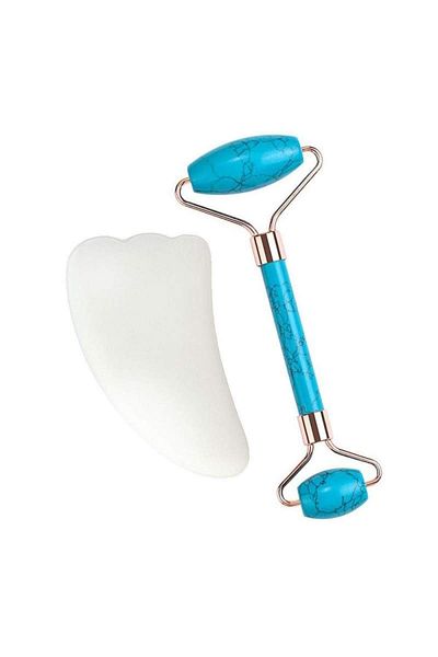 SIKS Sapphire and Opal Roller Set, Facial and Body Massage, Skin Rejuvenation, White & Turquoise