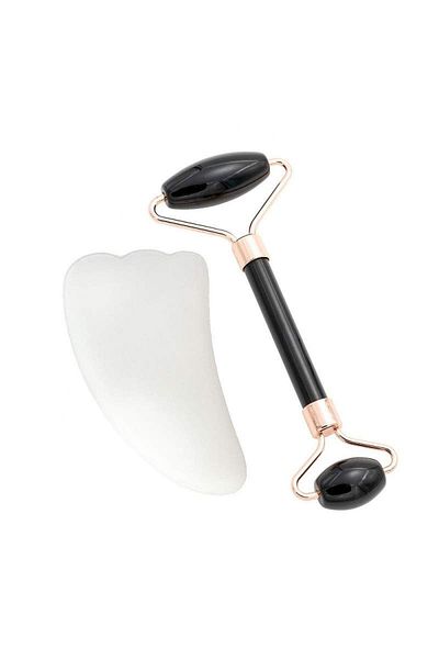 SIKS Onyx and Opal Roller Set for Facial and Body Massage, Onyx Stone, Skin Rejuvenation, Black