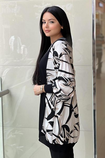 Ghisa Mercerized Cardigan with Patterned Sleeves