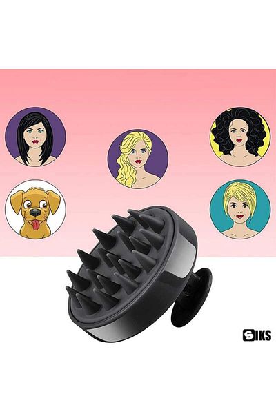 SIKS Hair Massage Brush, Shampooing And Scalp Cleaning, Hair Growth Stimulation, Silicone, Black