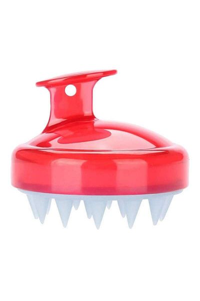 SIKS Hair Massage Brush, Shampooing and Scalp Cleaning, Hair Growth Stimulation, Silicone, Red/White