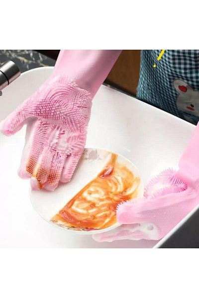 OEM Set of multifunctional silicone gloves, with bristles, resistant to high temperatures, pink