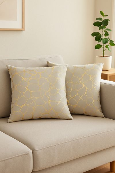 HİG HOME Husă de pernă gri cu model de marmură imprimată digital - pernă decorativă de lux lavabilă