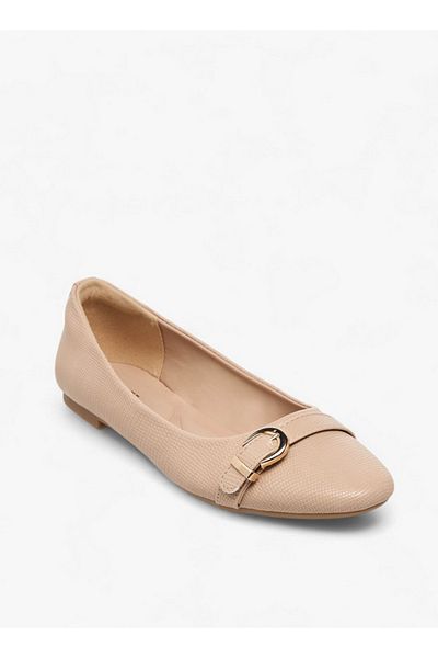 Celeste Women's Textured Slip-On Ballerina Shoes with Buckle Accent