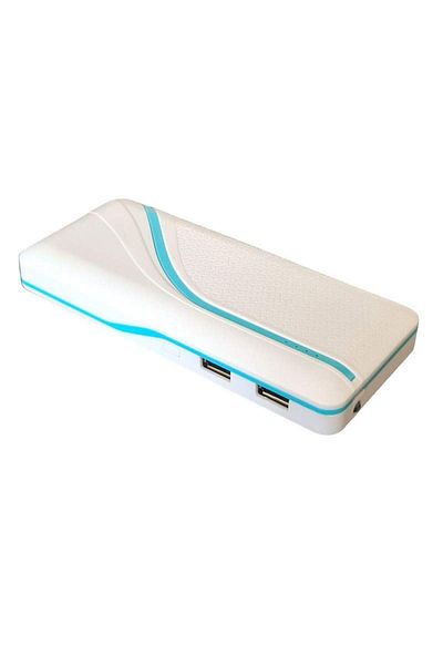 SIKS External Battery, DC5V, Two USB Ports, Flashlight Function, Fast Charging, 20000mAh, White/Blue