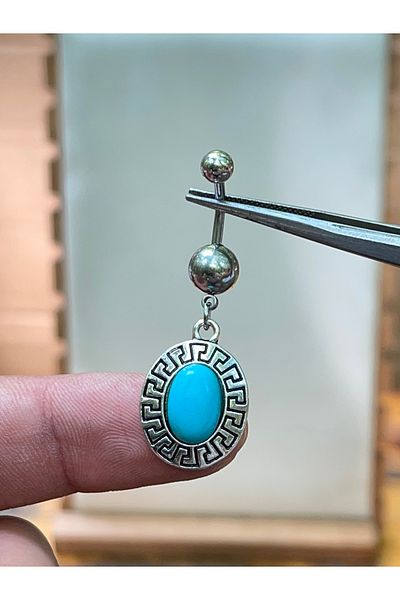 Rupen Kraft 316 L Surgical Steel Turquoise Stone Ethnic Patterned Belly Piercing