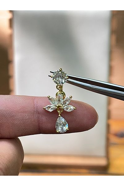Rupen Kraft 316 L Surgical Steel Marquise Cut Zircon Stone Gold Belly Piercing